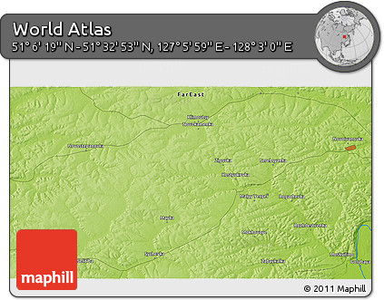 Physical 3D Map of the Area around 51° 19' 36" N, 127° 34' 30" E
