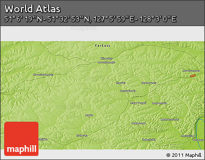 Physical 3D Map of the Area around 51° 19' 36" N, 127° 34' 30" E