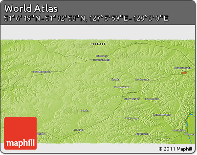 Physical 3D Map of the Area around 51° 19' 36" N, 127° 34' 30" E