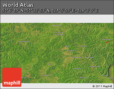 Satellite 3D Map of the Area around 51° 19' 36" N, 127° 34' 30" E