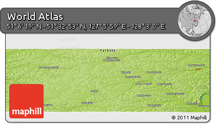 Physical Panoramic Map of the Area around 51° 19' 36" N, 127° 34' 30" E