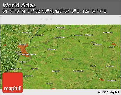 Satellite 3D Map of the Area around 51° 19' 36" N, 128° 25' 30" E