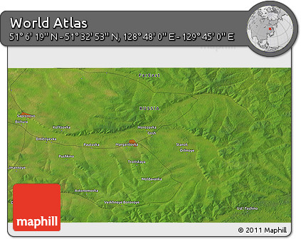 Satellite 3D Map of the Area around 51° 19' 36" N, 129° 16' 30" E