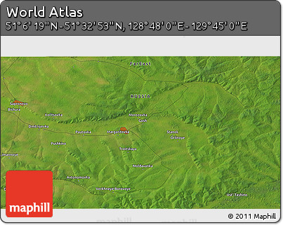 Satellite 3D Map of the Area around 51° 19' 36" N, 129° 16' 30" E