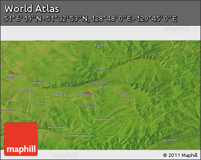 Satellite 3D Map of the Area around 51° 19' 36" N, 129° 16' 30" E