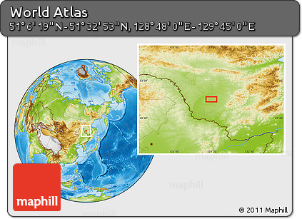 Physical Location Map of the Area around 51° 19' 36" N, 129° 16' 30" E