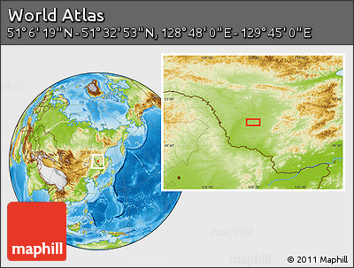 Physical Location Map of the Area around 51° 19' 36" N, 129° 16' 30" E