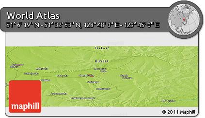 Physical Panoramic Map of the Area around 51° 19' 36" N, 129° 16' 30" E