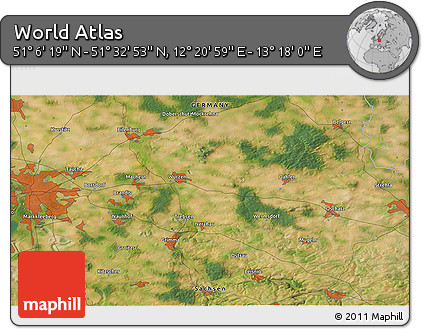 Satellite 3D Map of the Area around 51° 19' 36" N, 12° 49' 29" E