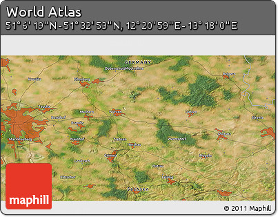 Satellite 3D Map of the Area around 51° 19' 36" N, 12° 49' 29" E