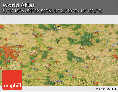 Satellite 3D Map of the Area around 51° 19' 36" N, 12° 49' 29" E