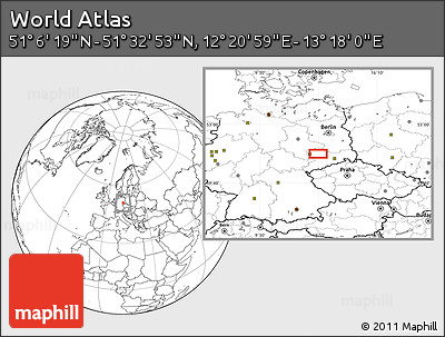 Blank Location Map of the Area around 51° 19' 36" N, 12° 49' 29" E