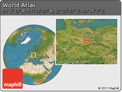 Satellite Location Map of the Area around 51° 19' 36" N, 12° 49' 29" E