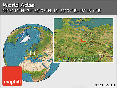 Satellite Location Map of the Area around 51° 19' 36" N, 12° 49' 29" E