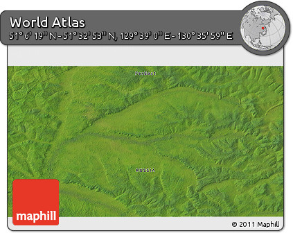 Satellite 3D Map of the Area around 51° 19' 36" N, 130° 7' 30" E