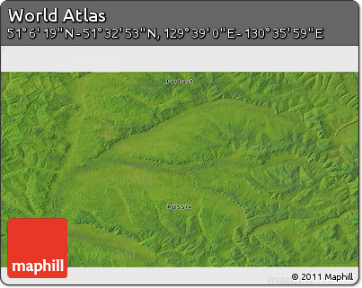 Satellite 3D Map of the Area around 51° 19' 36" N, 130° 7' 30" E