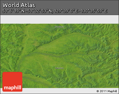 Satellite 3D Map of the Area around 51° 19' 36" N, 130° 7' 30" E