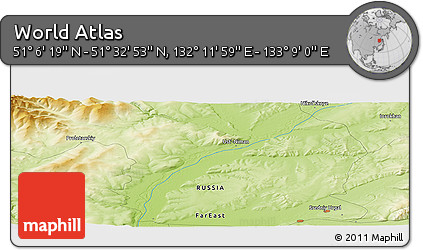 Physical Panoramic Map of the Area around 51° 19' 36" N, 132° 40' 30" E