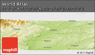 Physical Panoramic Map of the Area around 51° 19' 36" N, 132° 40' 30" E