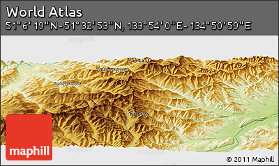 Physical Panoramic Map of the Area around 51° 19' 36" N, 134° 22' 30" E
