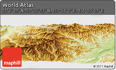 Physical Panoramic Map of the Area around 51° 19' 36" N, 134° 22' 30" E