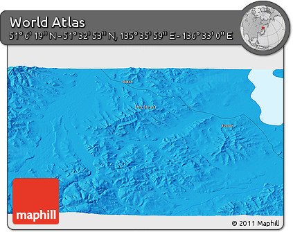 Political 3D Map of the Area around 51° 19' 36" N, 136° 4' 29" E