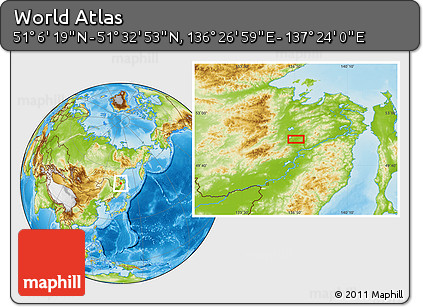 Physical Location Map of the Area around 51° 19' 36" N, 136° 55' 30" E