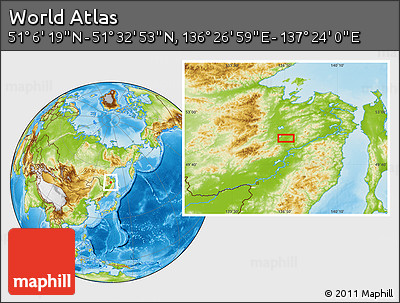 Physical Location Map of the Area around 51° 19' 36" N, 136° 55' 30" E
