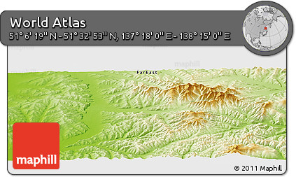 Physical Panoramic Map of the Area around 51° 19' 36" N, 137° 46' 30" E