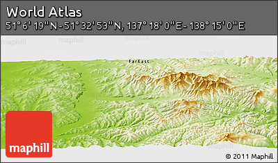 Physical Panoramic Map of the Area around 51° 19' 36" N, 137° 46' 30" E