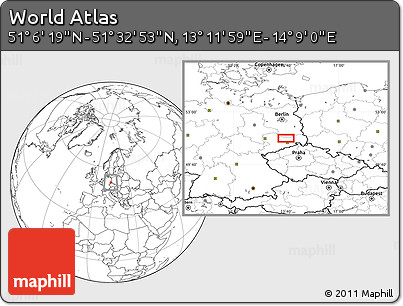 Blank Location Map of the Area around 51° 19' 36" N, 13° 40' 30" E