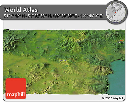 Satellite 3D Map of the Area around 51° 19' 36" N, 140° 19' 29" E