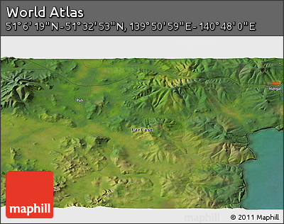 Satellite 3D Map of the Area around 51° 19' 36" N, 140° 19' 29" E