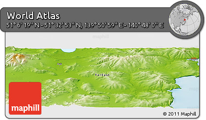 Physical Panoramic Map of the Area around 51° 19' 36" N, 140° 19' 29" E