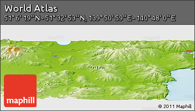 Physical Panoramic Map of the Area around 51° 19' 36" N, 140° 19' 29" E