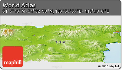 Physical Panoramic Map of the Area around 51° 19' 36" N, 140° 19' 29" E