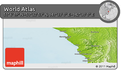Physical Panoramic Map of the Area around 51° 19' 36" N, 142° 1' 30" E