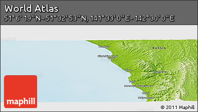 Physical Panoramic Map of the Area around 51° 19' 36" N, 142° 1' 30" E
