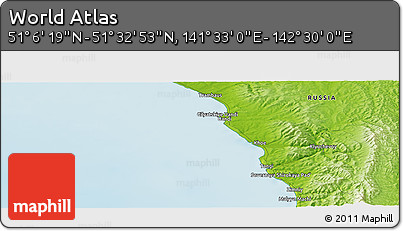 Physical Panoramic Map of the Area around 51° 19' 36" N, 142° 1' 30" E