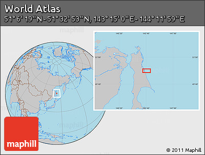 Gray Location Map of the Area around 51° 19' 36" N, 143° 43' 29" E