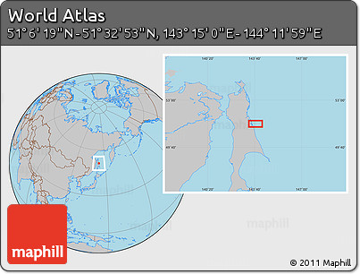 Gray Location Map of the Area around 51° 19' 36" N, 143° 43' 29" E