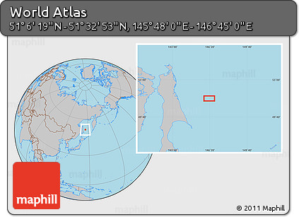 Gray Location Map of the Area around 51° 19' 36" N, 146° 16' 30" E
