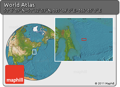 Satellite Location Map of the Area around 51° 19' 36" N, 146° 16' 30" E