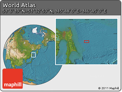 Satellite Location Map of the Area around 51° 19' 36" N, 146° 16' 30" E