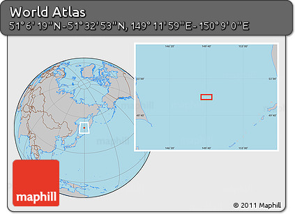 Gray Location Map of the Area around 51° 19' 36" N, 149° 40' 30" E