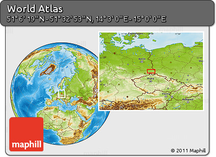 Physical Location Map of the Area around 51° 19' 36" N, 14° 31' 30" E