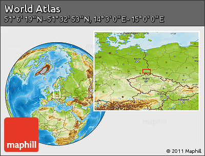 Physical Location Map of the Area around 51° 19' 36" N, 14° 31' 30" E