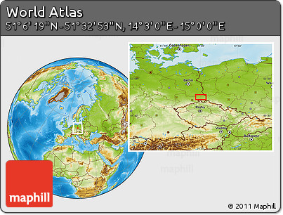 Physical Location Map of the Area around 51° 19' 36" N, 14° 31' 30" E