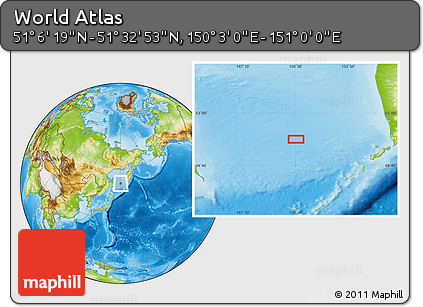 Physical Location Map of the Area around 51° 19' 36" N, 150° 31' 30" E