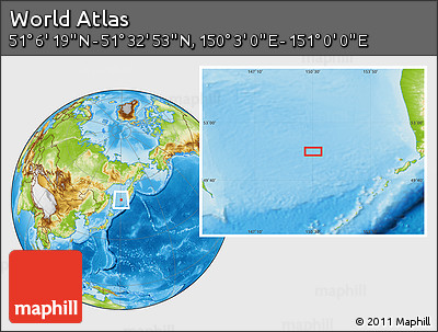 Physical Location Map of the Area around 51° 19' 36" N, 150° 31' 30" E